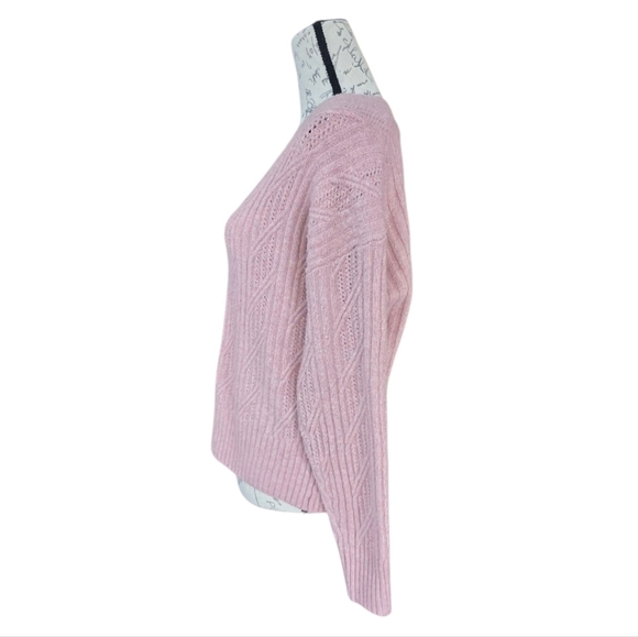 Hazel Moon Rainbow Pink Cable Knit Long Sleeve Sweater M - Picture 3 of 8